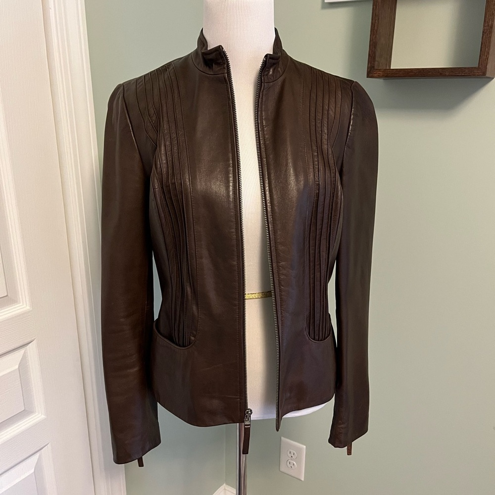 Antonio Melani Brown Leather Jacket Small Like New